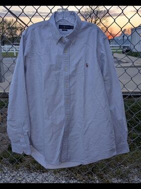 Ralph Lauren Classic Fit Blue & White Striped Cotton Dress Shirt XL